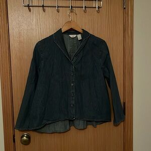 Rare vintage Bohemian denim shirt with crochet details L large petite J. Jill